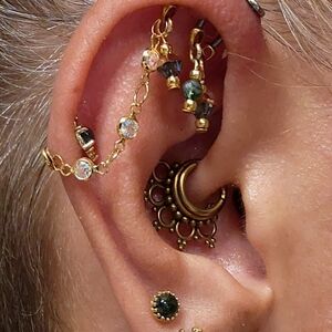 CZ silver and gold plated earring chain